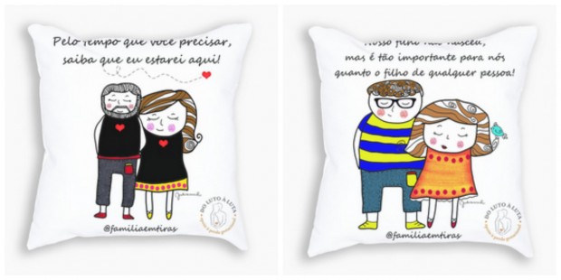 Almofadas ilustram o sentimento de casais que passaram pela perda gestacional
