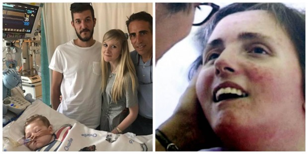 À esquerda, o pequeno Charlie, seus pais e Bobby Schindler, o irmão de Terri Schiavo (foto à direita).