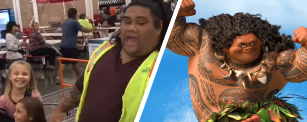 Meninas se divertem com funcionário de supermercado que parece Maui, de “Moana”