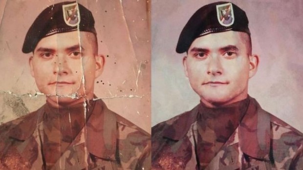 Graças às redes sociais, foto danificada de militar é restaurada e filha faz surpresa ao pai